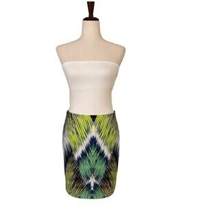 Milly Women's Mini Skirt Pencil Bodycon Multicolor Ikat Geo Print Stretch Size S